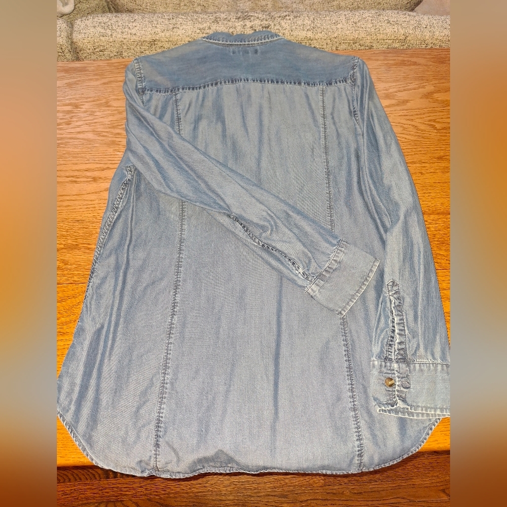 Lands End Womens Button Up Shirt 16 Petite Flap Pockets Chambray - Picture 3 of 4